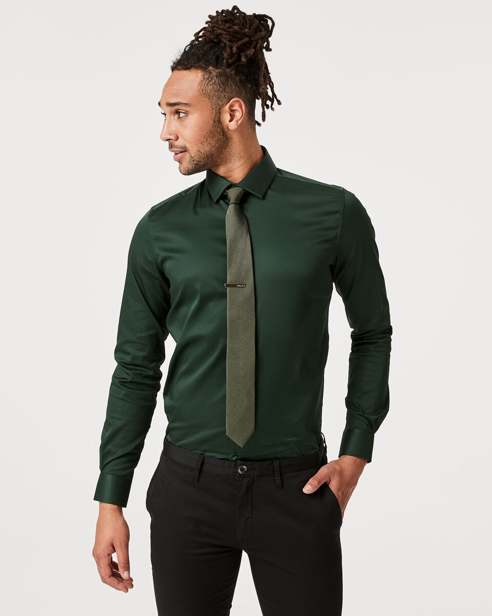 Slim Sateen Long Sleeve Shirt, Dark Green, hi-res